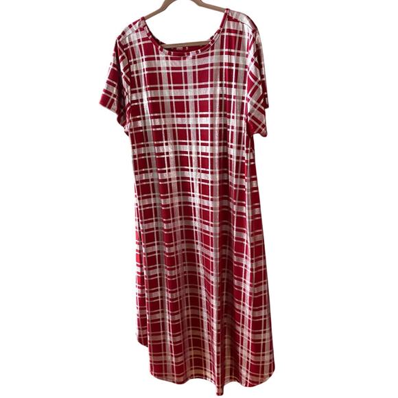 LuLaRoe Julia Dress 3XL Red Silver Plaid Stretch Knit - Picture 6 of 12